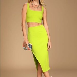 Set For Life Lime Green Ribbed Bodycon Two-Piece Dress